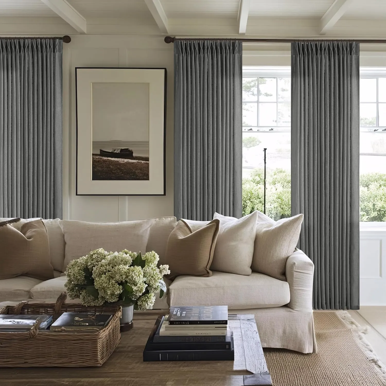 Charcoal Grey 84 Inch Pinch Pleated Linen Curtains 2 Panel Set for Living Room Thick Linen Textured Drapes 84 Inches Long Pinch Pleat Drapes Semi Sheer Curtain for Dining Bedroom Dark Slate Grey