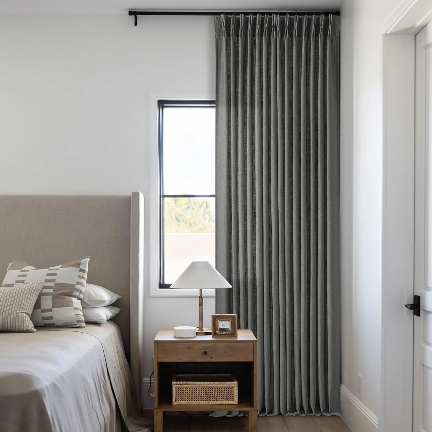 Charcoal Grey 84 Inch Pinch Pleated Linen Curtains 2 Panel Set for Living Room Thick Linen Textured Drapes 84 Inches Long Pinch Pleat Drapes Semi Sheer Curtain for Dining Bedroom Dark Slate Grey