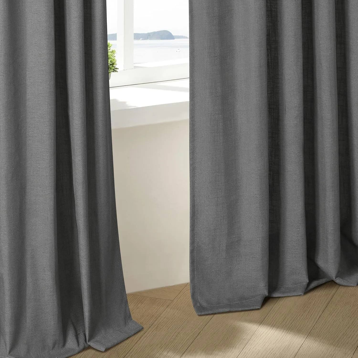 Charcoal Grey 84 Inch Pinch Pleated Linen Curtains 2 Panel Set for Living Room Thick Linen Textured Drapes 84 Inches Long Pinch Pleat Drapes Semi Sheer Curtain for Dining Bedroom Dark Slate Grey