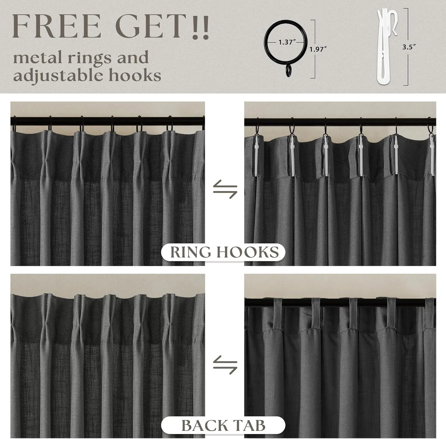 Charcoal Grey 84 Inch Pinch Pleated Linen Curtains 2 Panel Set for Living Room Thick Linen Textured Drapes 84 Inches Long Pinch Pleat Drapes Semi Sheer Curtain for Dining Bedroom Dark Slate Grey