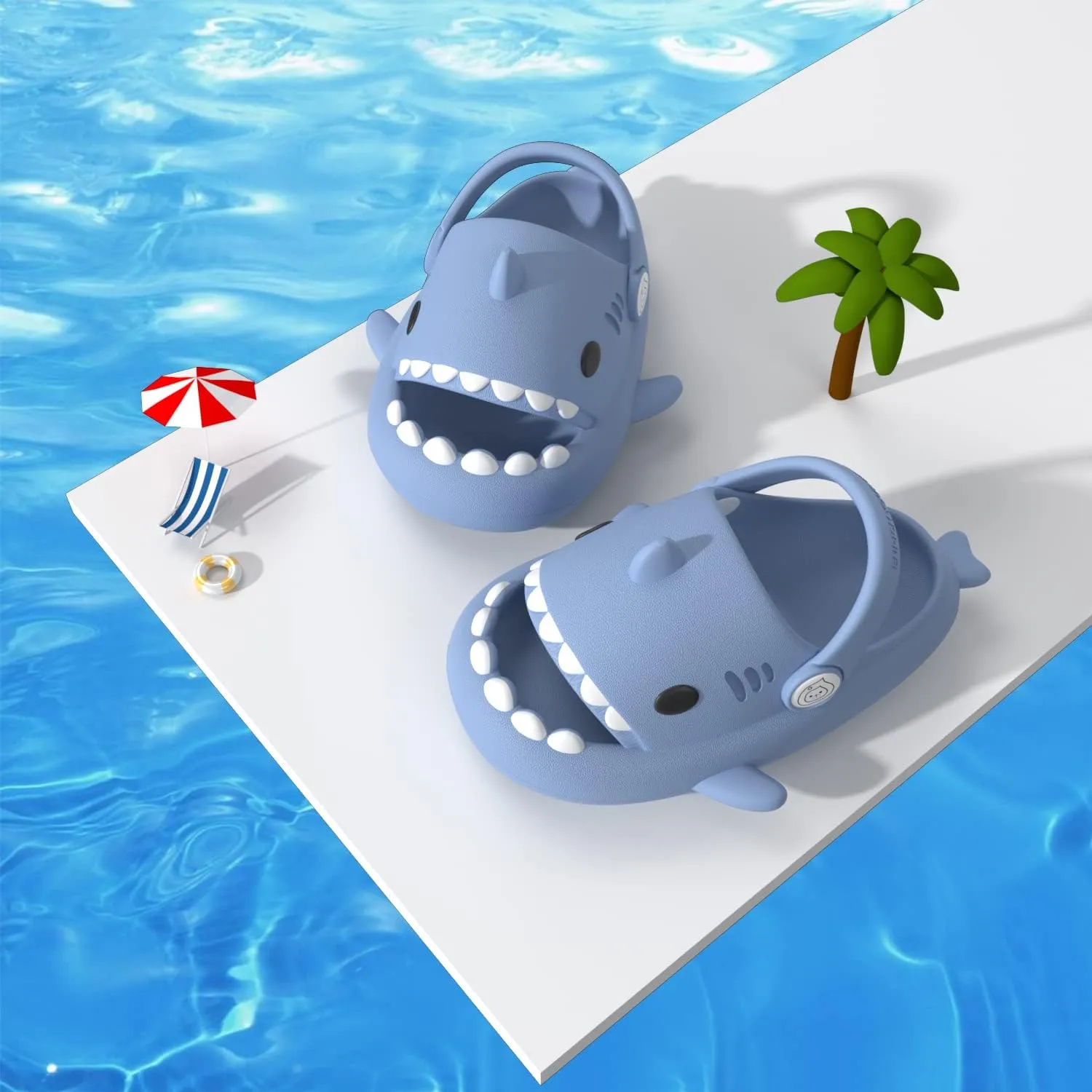 ChayChax Boys Girl Cloud Shark Slides Non-Slip Novelty Open Toe Sandals Extremely Comfy Cushioned Thick Sole Cute Cartoon Shower Slippers Indoor & Outdoor