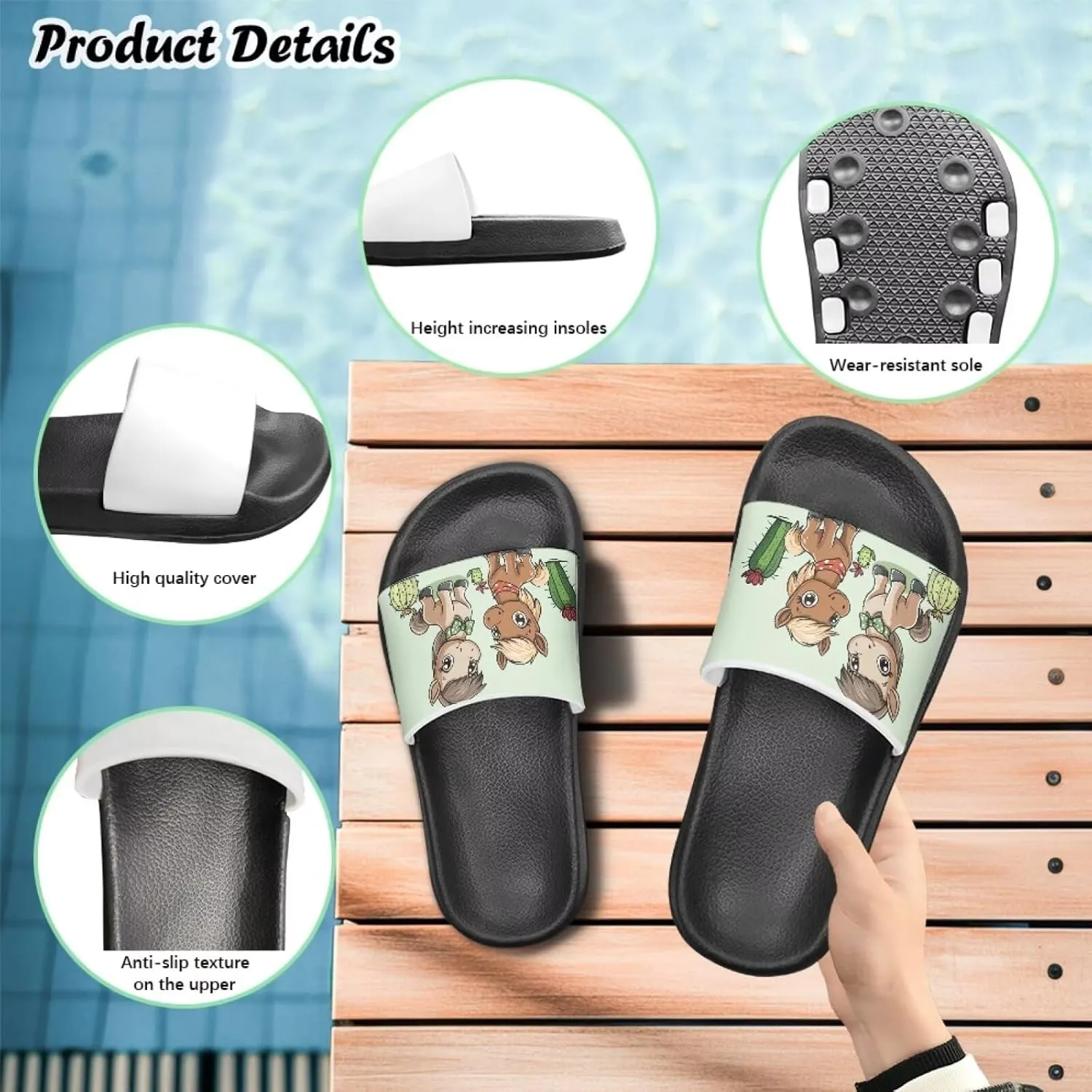 Children's Slippers Beach Sandals Slide Sandals Filp-Flops for Unisex Kids Boys Girls Gift for Daughters Sons Little Brothers Sisters Black Sole Little Kid Size 11-Big Kid Size 3