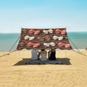 Chocolate Bows Beach Canopy Tent Anti-UV & Wind Resistant, Camping Sun Shelter Easy Setup Portable,Outdoor Shade Tents with Sandbags,Sand Shovels,Ground Pegs & Stability Poles