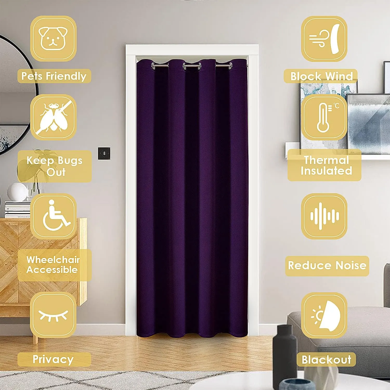 ChrisDowa Blackout Door Curtains for Doorway Privacy, Grommet Closet Curtains for bedroom closet door, Thermal Insulated Temporary Door Cover Room Divider Curtain (1 Panel, Royal Purple, 42 x 80 Inch)
