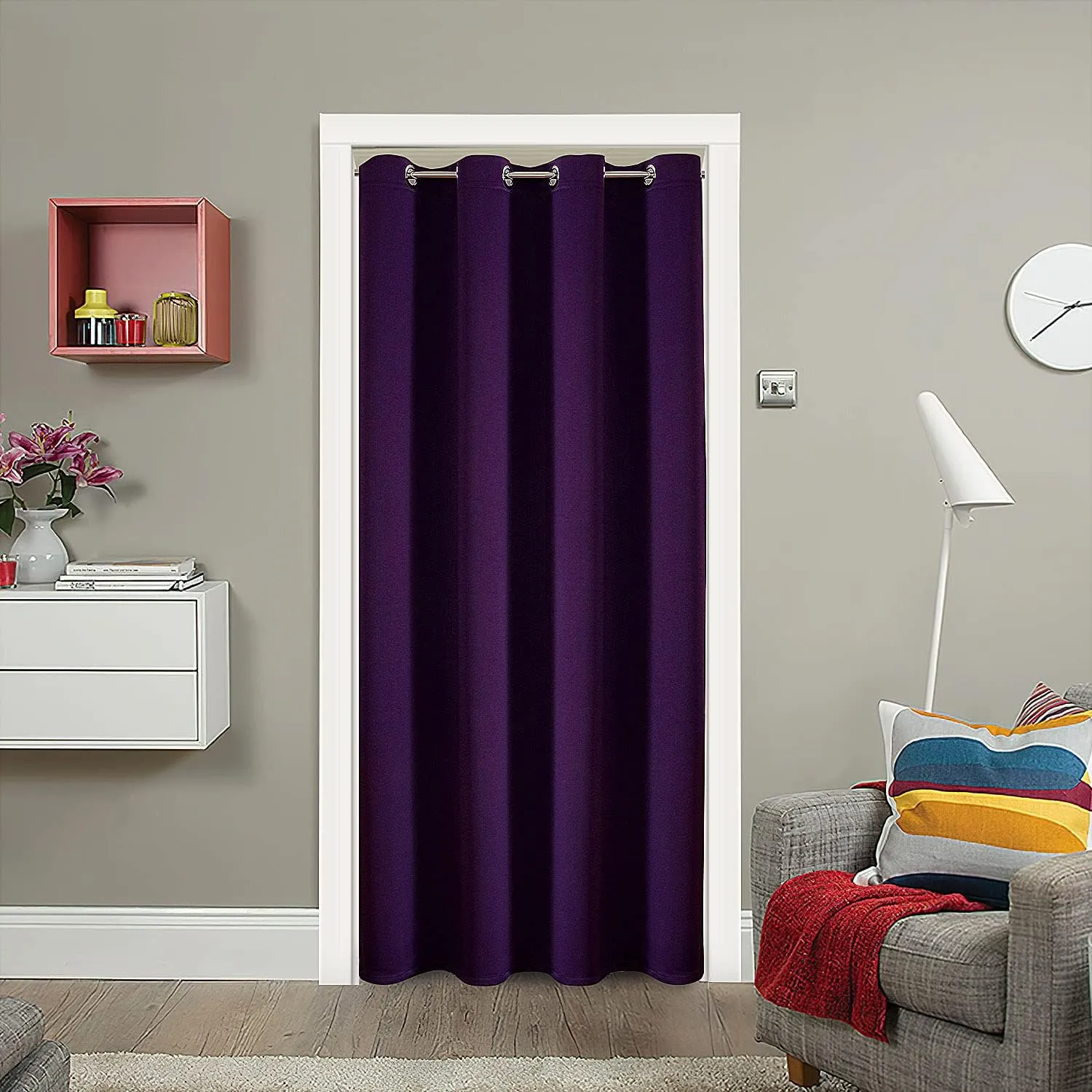 ChrisDowa Blackout Door Curtains for Doorway Privacy, Grommet Closet Curtains for bedroom closet door, Thermal Insulated Temporary Door Cover Room Divider Curtain (1 Panel, Royal Purple, 42 x 80 Inch)