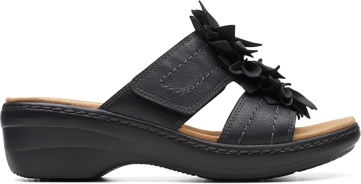 Clarks Women's Merliah Raelyn Slide Sandal, Black Leather, 8.5 Wide