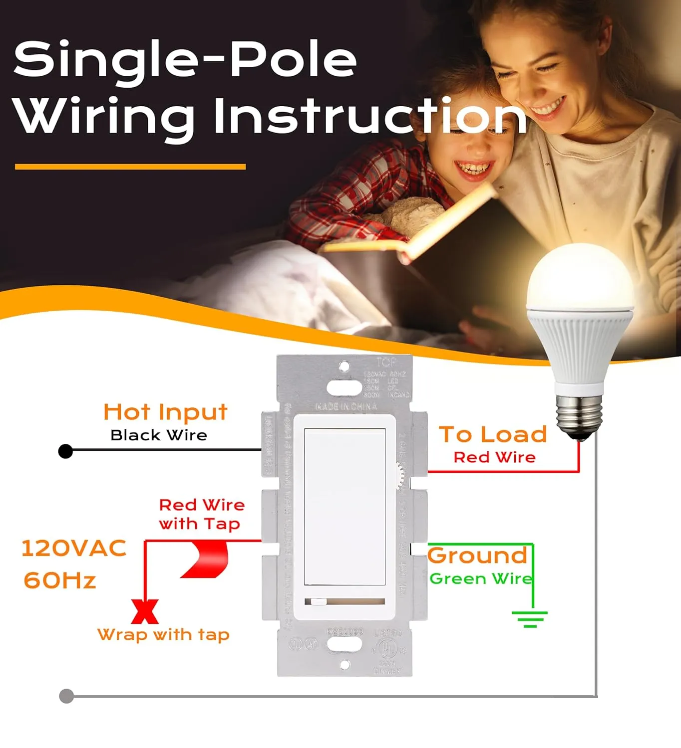 CLOUDY BAY in Wall Dimmer Switch for LED Light/CFL/Incandescent,3-Way Single Pole Dimmable Slide, 600W max Incandescent,150W max Dimmable LED/CFL, Cover Plate Included, Pack of 4