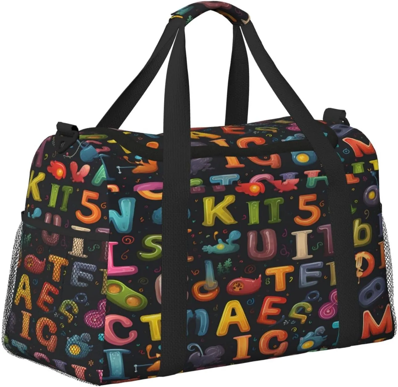 Colorful Education Alphabet Travel Duffel Bag with Strap Multi Pockets Sports Bag Handbag Large Shoulder Bag for Gym Weekend Fitness Camping