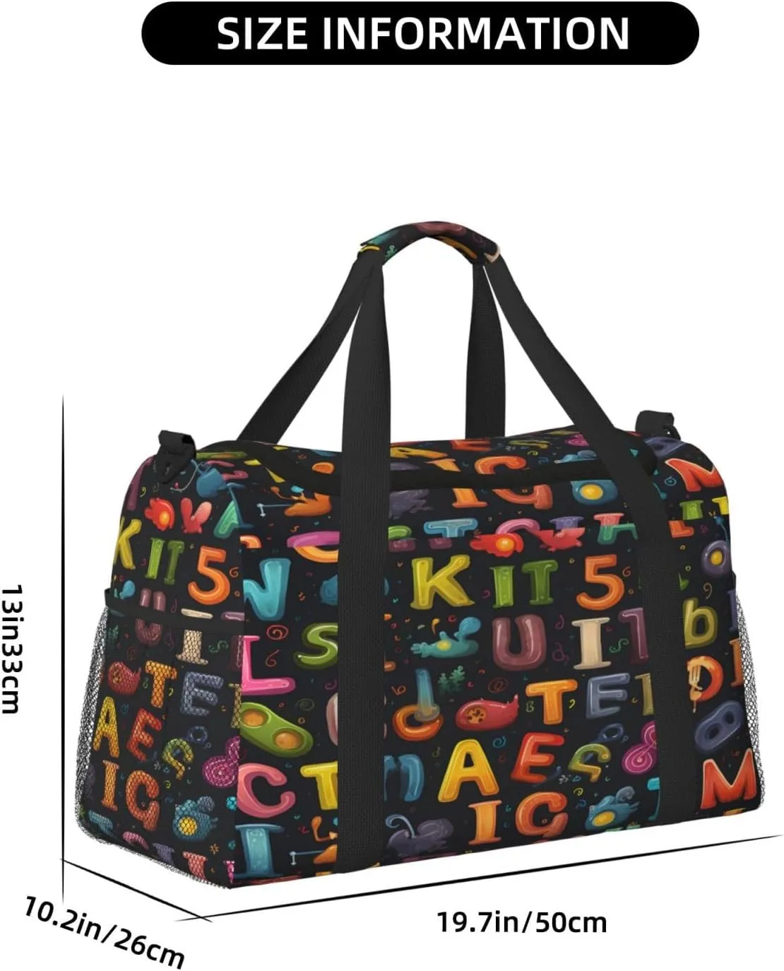 Colorful Education Alphabet Travel Duffel Bag with Strap Multi Pockets Sports Bag Handbag Large Shoulder Bag for Gym Weekend Fitness Camping