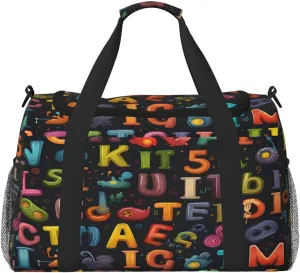 Colorful Education Alphabet Travel Duffel Bag with Strap Multi Pockets Sports Bag Handbag Large Shoulder Bag for Gym Weekend Fitness Camping