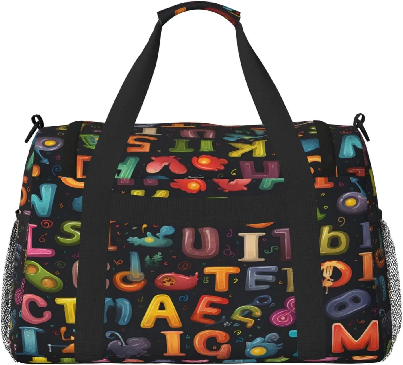 Colorful Education Alphabet Travel Duffel Bag with Strap Multi Pockets Sports Bag Handbag Large Shoulder Bag for Gym Weekend Fitness Camping