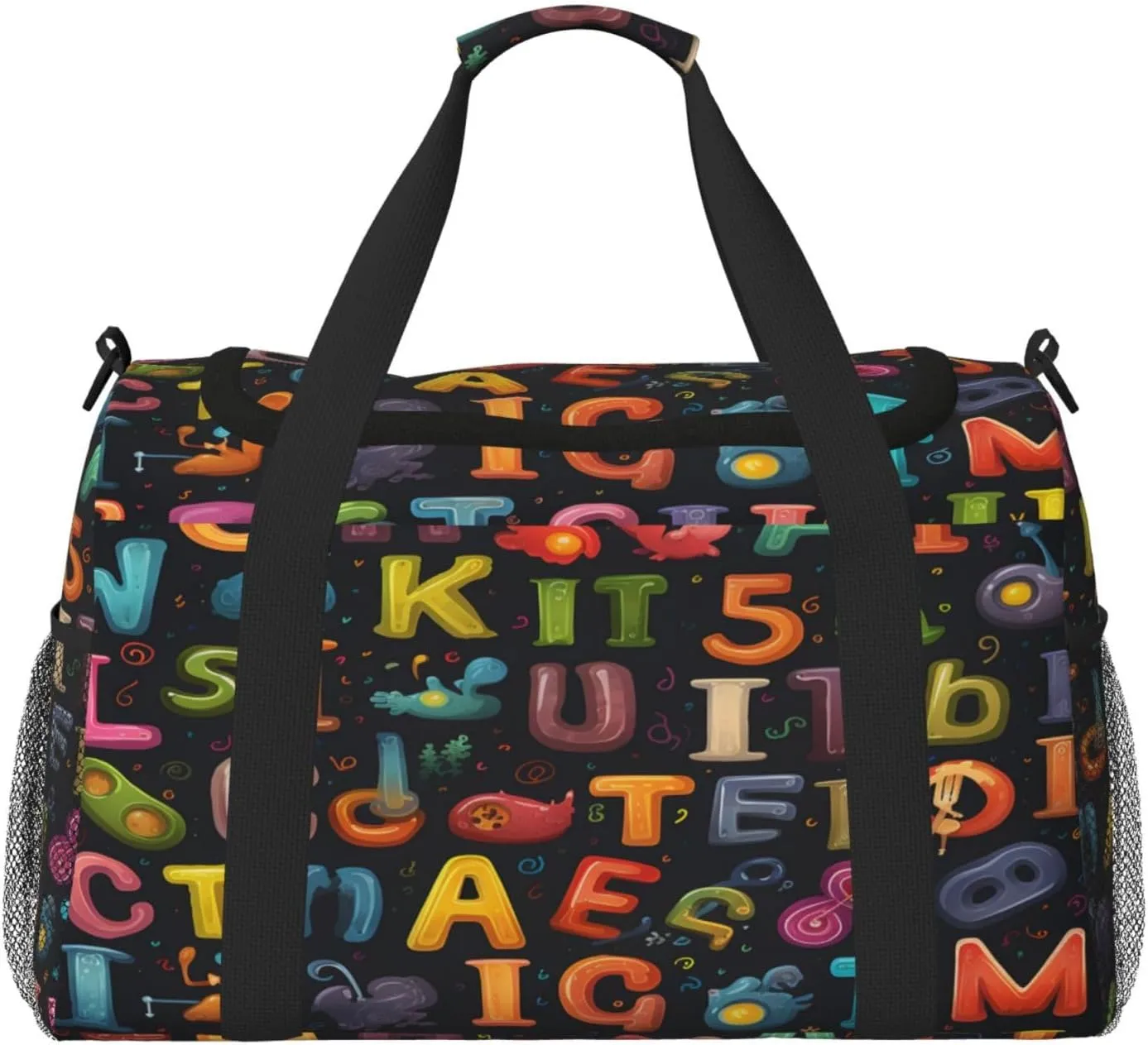 Colorful Education Alphabet Travel Duffel Bag with Strap Multi Pockets Sports Bag Handbag Large Shoulder Bag for Gym Weekend Fitness Camping