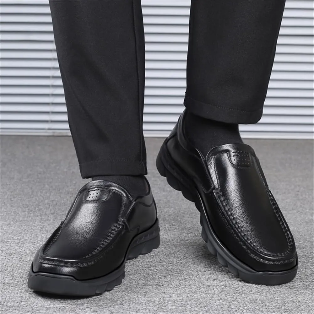 Comfortable Lightweight Outdoor Slip-ons Loafers for Men Stitching Details Breathable Genuine Leather Flat Heel