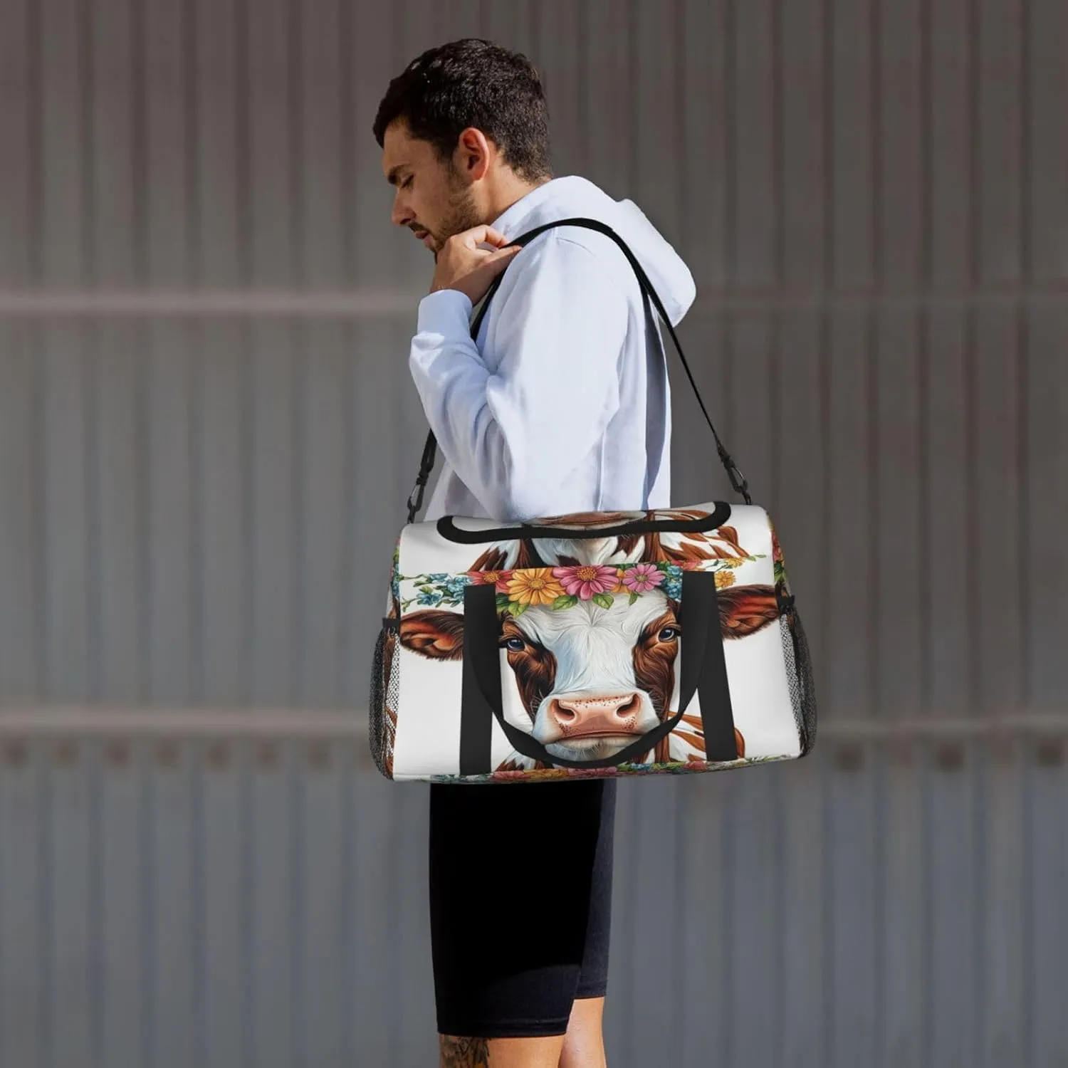 Cow Colorful Flower Travel Duffel Bag with Strap Multi Pockets Sports Bag Handbag Large Shoulder Bag for Gym Weekend Fitness Camping