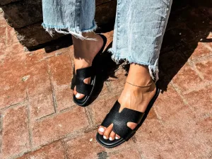 Crash The Party Black H Strap Sandals