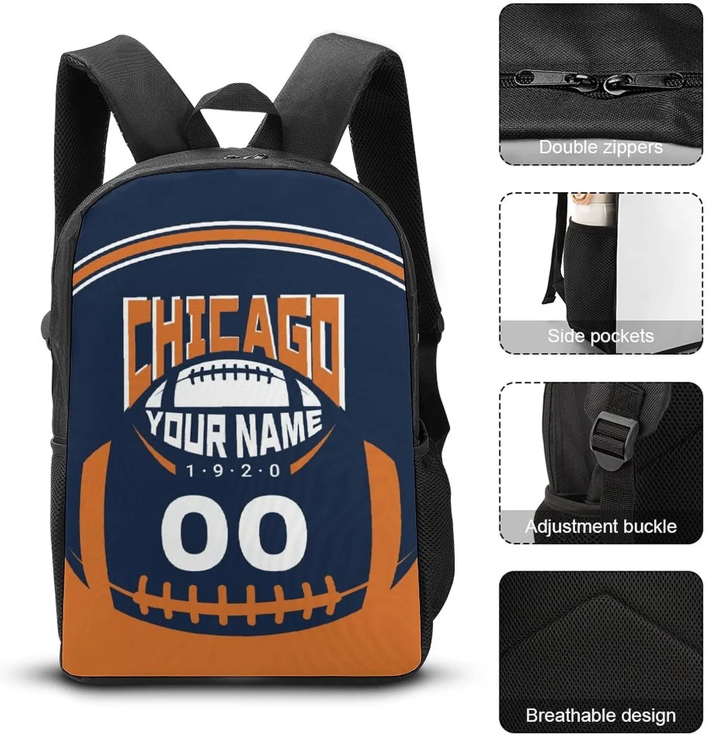 Custom Shoulder Chicago Backpack Personalized Any Name Number 17 Inch Large Capacity Laptop Bag Bookbag Gifts for Men Women