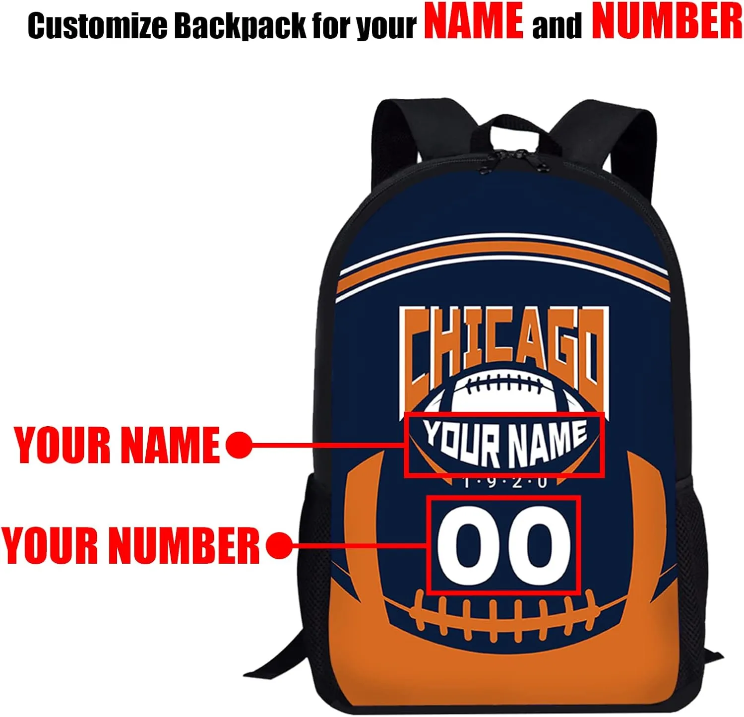 Custom Shoulder Chicago Backpack Personalized Any Name Number 17 Inch Large Capacity Laptop Bag Bookbag Gifts for Men Women