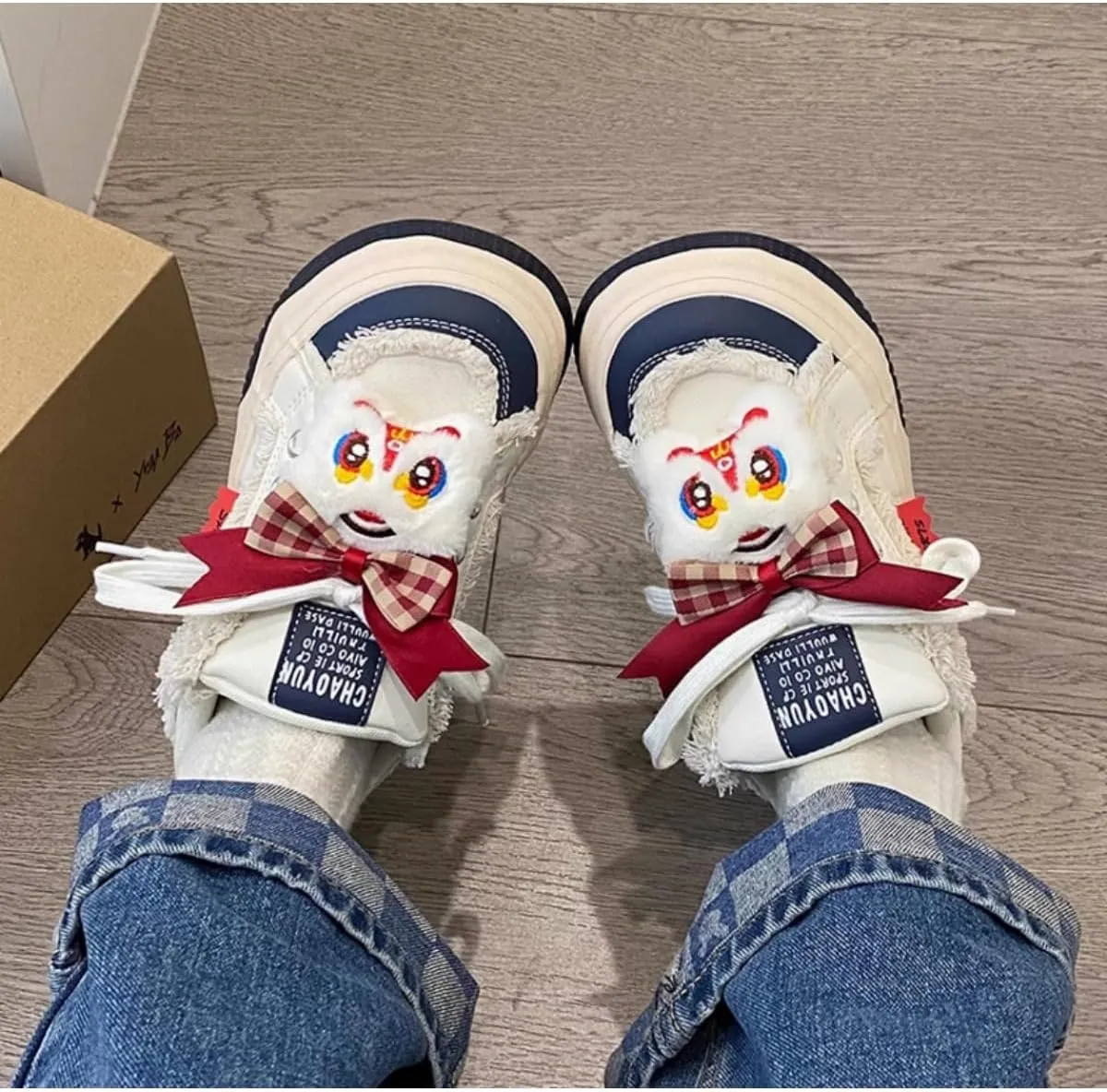 Cute & Quirky Women’s Walking Sneakers – Funky Fun Statement Shoes with Googly Eyes & Cute 3D Details Lion Face Bow Accents! Perfect for Trendsetters!