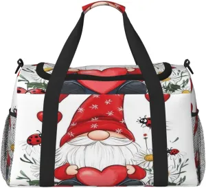 Cute Gnome Daisy Love Heart Travel Duffel Bag with Strap Multi Pockets Sports Bag Handbag Large Shoulder Bag for Gym Weekend Fitness Camping