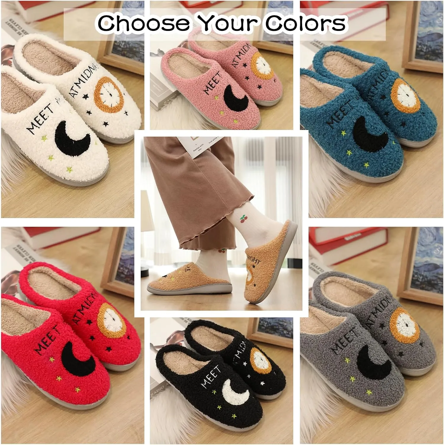 Cysincos House Slippers for Women and Men Unisex Cozy Warm Winter Plush Slides Slip-on Fuzzy Slippers Size 5.5-12.5