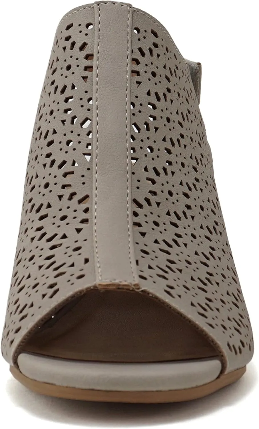 Daisy - Women's Caged Geometric Laser Cut Out Peep Toe Chunky Stacked Heel Ankle Sandal