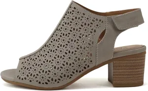 Daisy - Women's Caged Geometric Laser Cut Out Peep Toe Chunky Stacked Heel Ankle Sandal