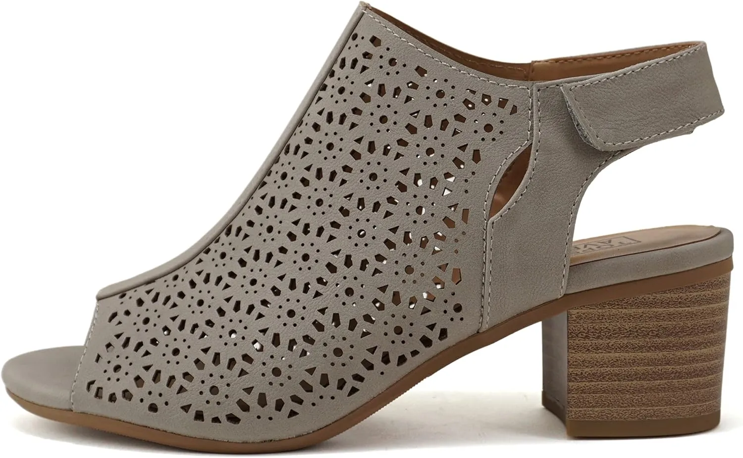 Daisy - Women's Caged Geometric Laser Cut Out Peep Toe Chunky Stacked Heel Ankle Sandal