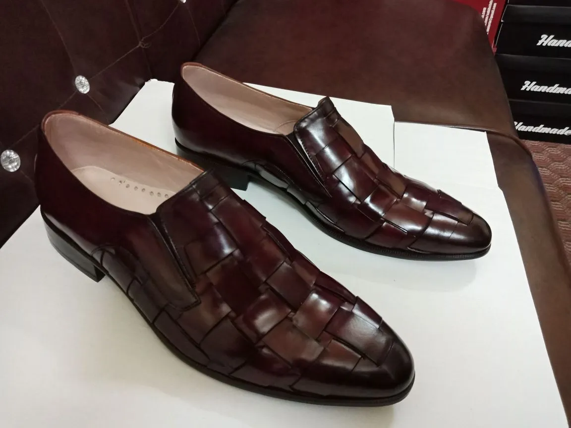 Dark Burgundy Leather Strap Loafer Moccasins for Men