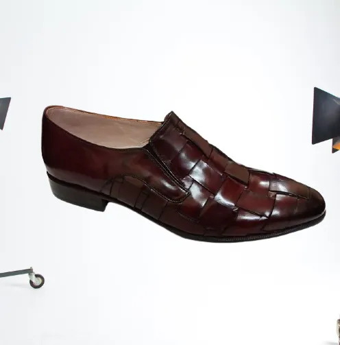 Dark Burgundy Leather Strap Loafer Moccasins for Men