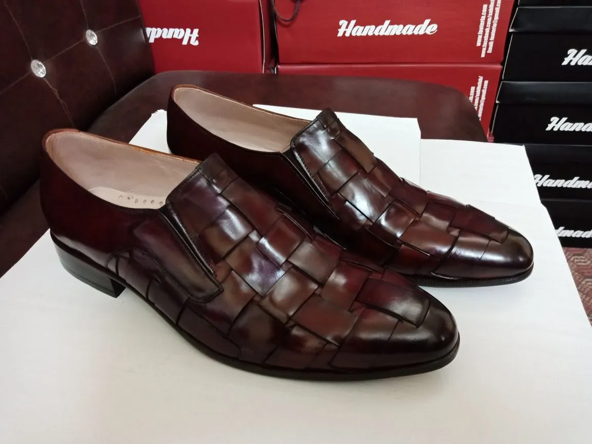 Dark Burgundy Leather Strap Loafer Moccasins for Men