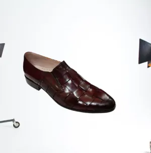 Dark Burgundy Leather Strap Loafer Moccasins for Men