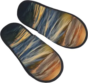 Dawn Ocean Waves Furry Slippers for Men Women Fuzzy Memory Foam Slippers Warm Comfy Slip-on Bedroom Shoes Winter House Shoes for Indoor Outdoor Large