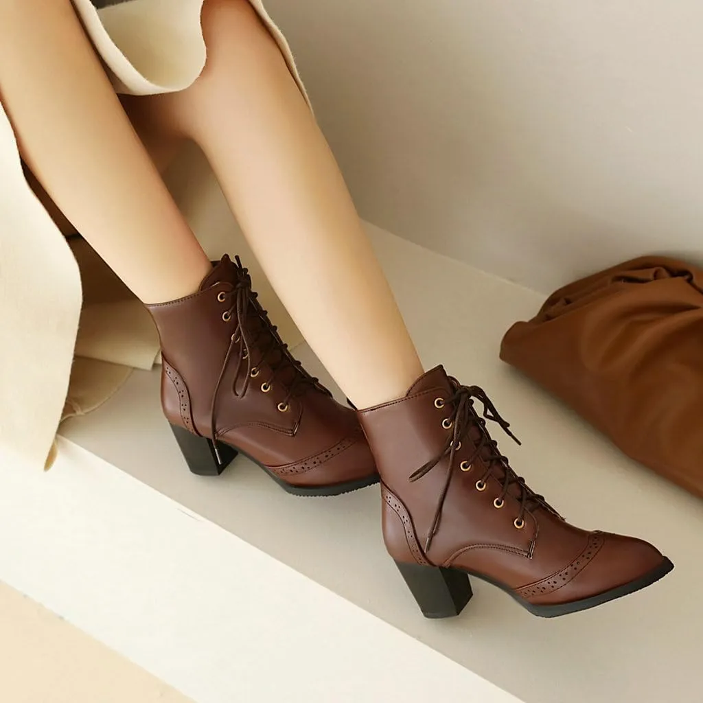 DINTAHA Pirate Boots Womens Victorian Ankle Boots Lace Up Chunky Heel Booties Vintage Oxford Wingtip Boots