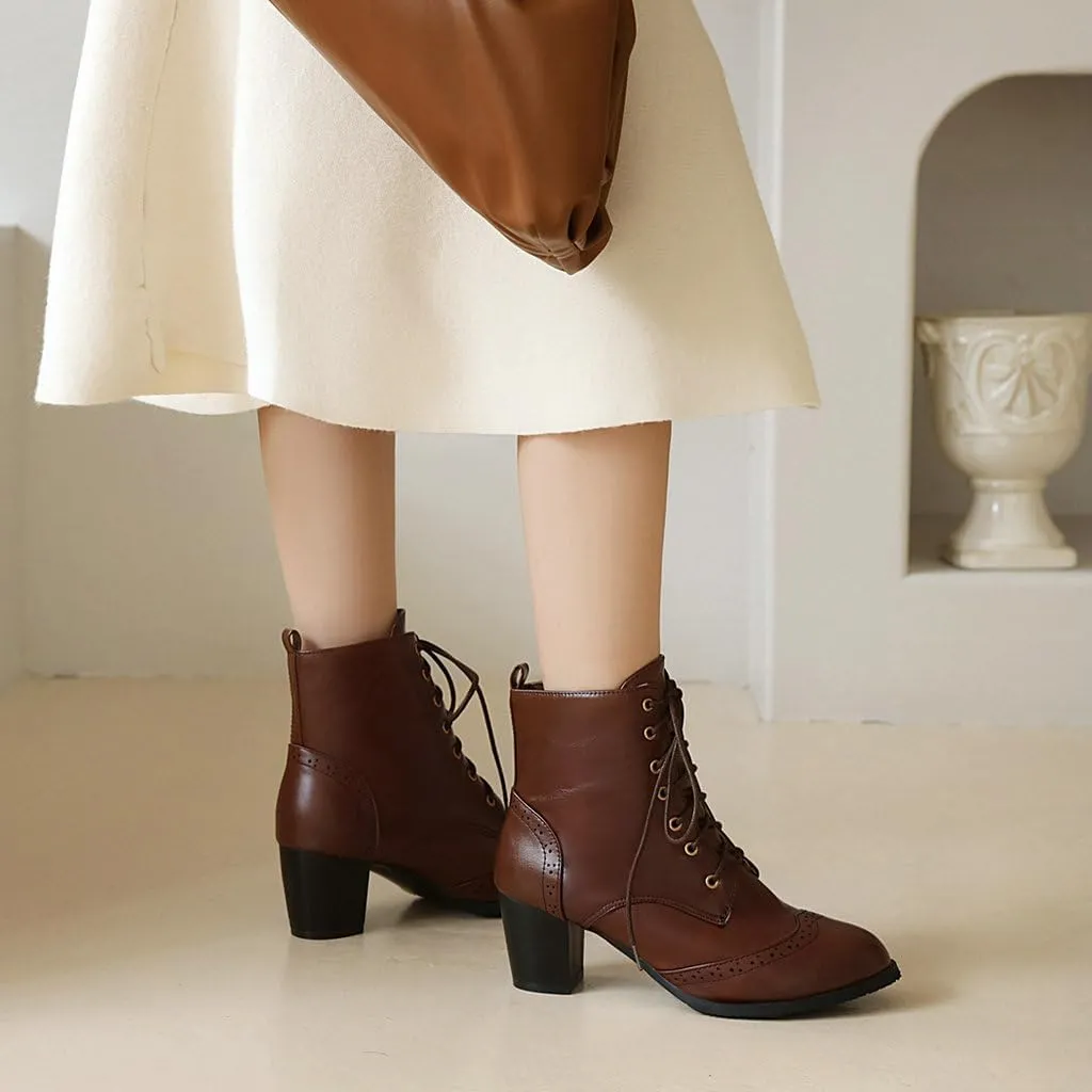 DINTAHA Pirate Boots Womens Victorian Ankle Boots Lace Up Chunky Heel Booties Vintage Oxford Wingtip Boots