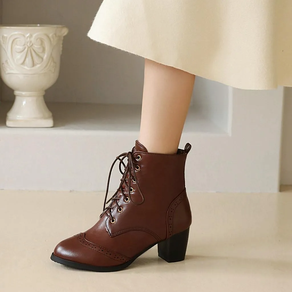 DINTAHA Pirate Boots Womens Victorian Ankle Boots Lace Up Chunky Heel Booties Vintage Oxford Wingtip Boots