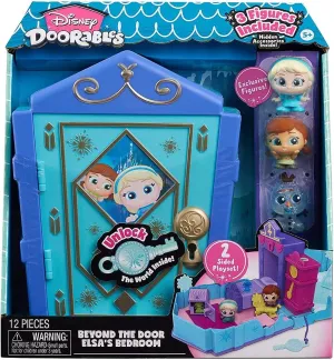 Disney Doorables Beyond the Door Elsa’s Bedroom Playset, Includes 3 Collectible Disney Frozen Figures, 7 Accessories, and 1 Key, Kids Toys for Ages 5 Up by Just Play