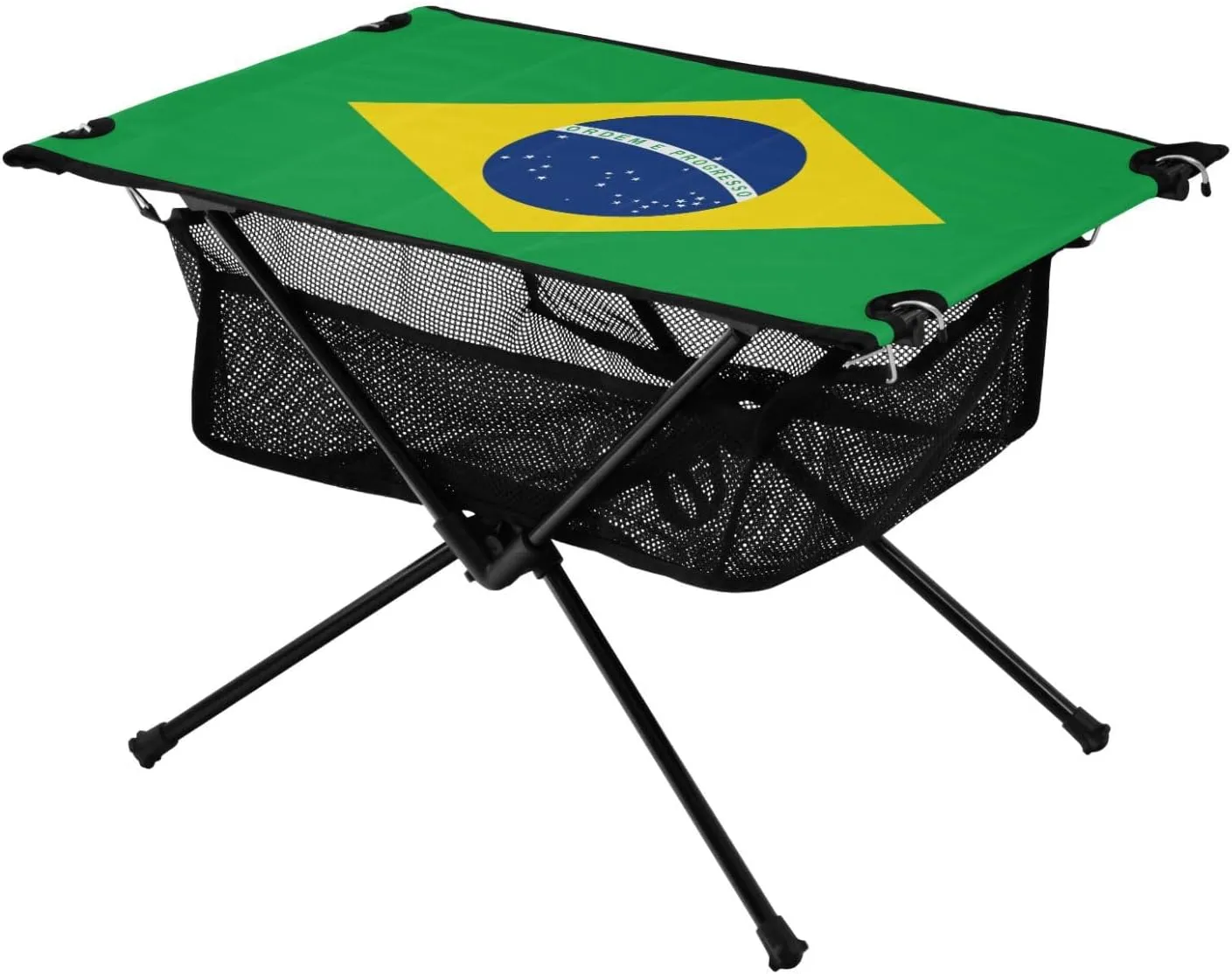 DOMIKING Brazilan Flag Portable Camping Table Folding Picnic Tables with Carrying Storage Bag Beach Table for Travel Beach Camp 23.6 * 15.6 * 15 in