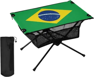DOMIKING Brazilan Flag Portable Camping Table Folding Picnic Tables with Carrying Storage Bag Beach Table for Travel Beach Camp 23.6 * 15.6 * 15 in