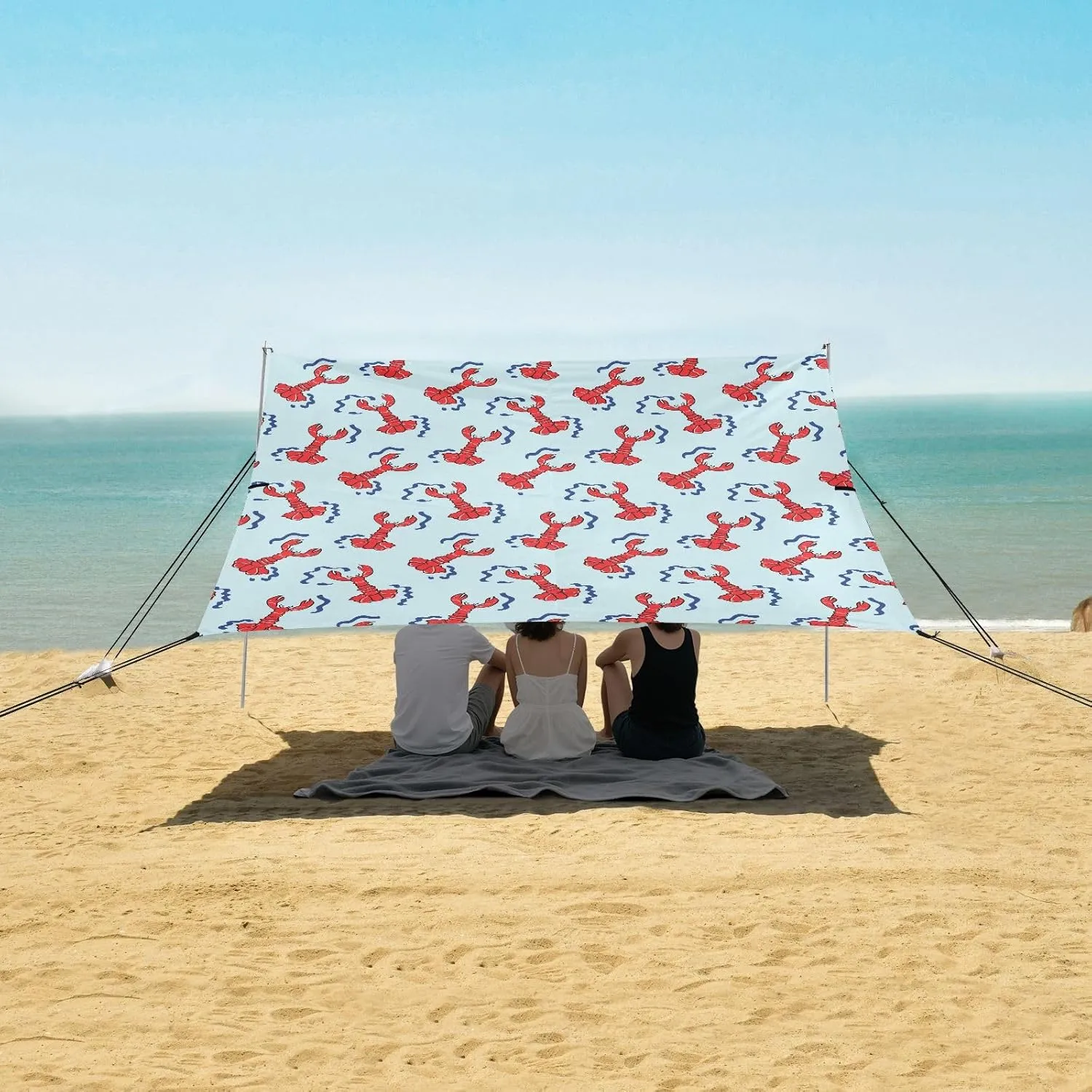 Doodle Red Lobster Beach Camping Tent Sun Shelter for Whole Family, Sea Animal Beach Shade Canopy with UPF50  UV Protection,Easy Set Up and Carry,Outdoor Shade for Trips, Fishing, Backyard Fun P
