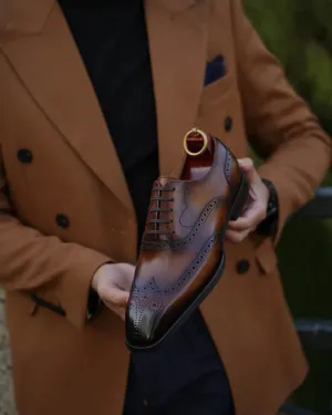 Elegant Brown Leather Wingtip Oxford Shoes