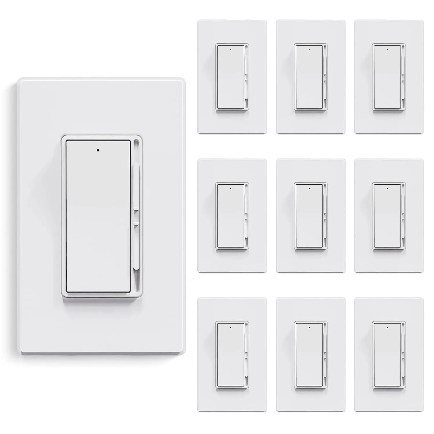 ELEGRP Digital Dimmer Light Switch for 300W Dimmable LED/CFL and 600W Incandescent/Halogen, LED Slide Dimmer Light Switch, Single Pole/3-Way, Wall Plate Included, Matte White, UL Listed, 10 Pack