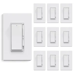 ELEGRP Digital Dimmer Light Switch for 300W Dimmable LED/CFL and 600W Incandescent/Halogen, LED Slide Dimmer Light Switch, Single Pole/3-Way, Wall Plate Included, Matte White, UL Listed, 10 Pack