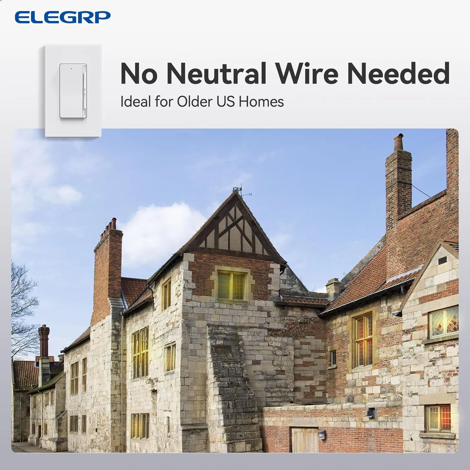 ELEGRP Digital Dimmer Switch for 300W LED/CFL and 600W Incandescent/Halogen Bulbs, Frameless Design, Slide Dimmer Light Switch, Single Pole/3-Way, Wall Plate Included, UL Listed, 1 Pack, Matte White