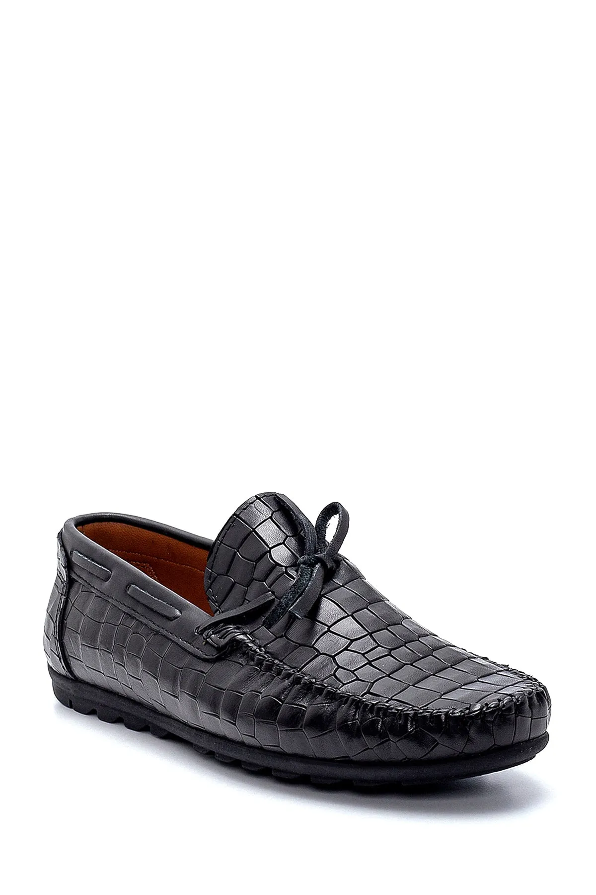 Erkek Deri Kroko Desenli Loafer