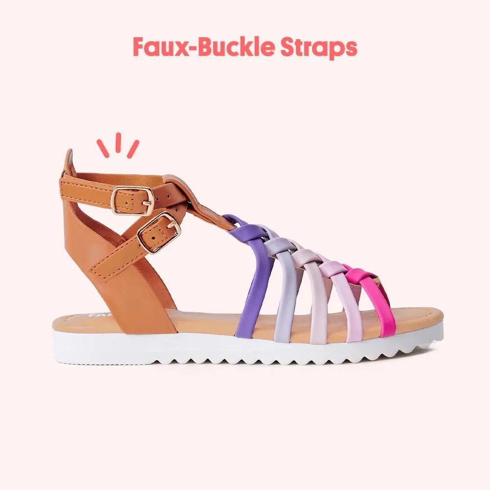 FabKids Girls Gladiator Sandals Braided Strappy Flats Sandal Summer Open Toe Holiday Party Dress Shoes for Toddler Little Kid Big Kid