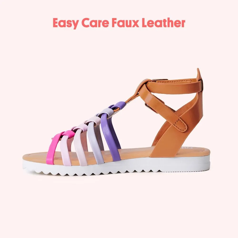 FabKids Girls Gladiator Sandals Braided Strappy Flats Sandal Summer Open Toe Holiday Party Dress Shoes for Toddler Little Kid Big Kid