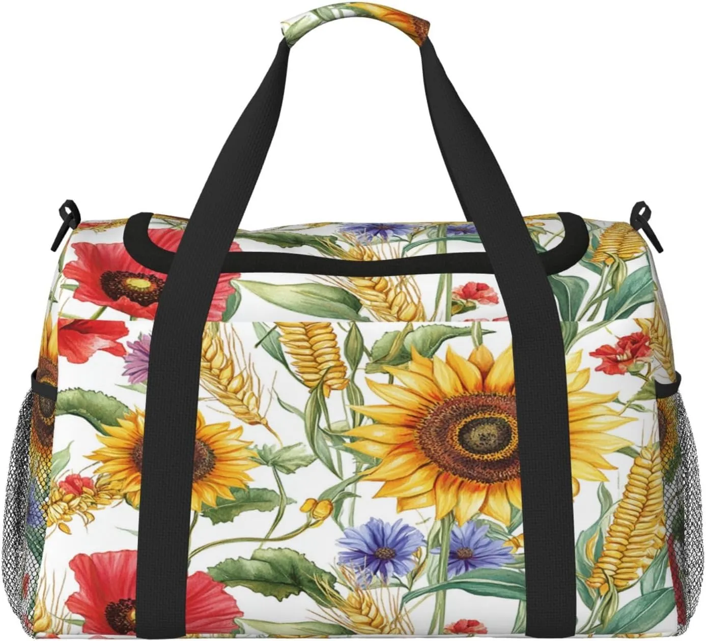 Flower Sunflower Popies Travel Duffel Bag with Strap Multi Pockets Sports Bag Handbag Large Shoulder Bag for Gym Weekend Fitness Camping