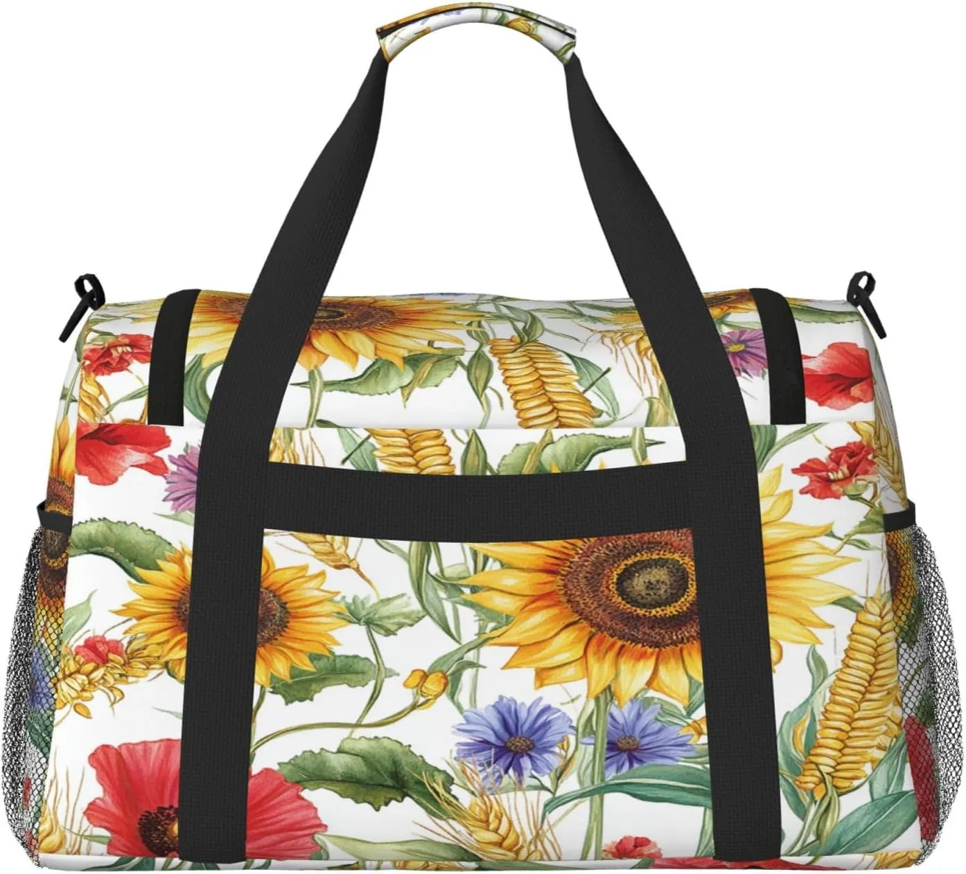 Flower Sunflower Popies Travel Duffel Bag with Strap Multi Pockets Sports Bag Handbag Large Shoulder Bag for Gym Weekend Fitness Camping
