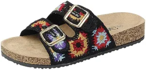 Forever Link Women's Double Buckle Floral Crochet Cork Flat Sandals