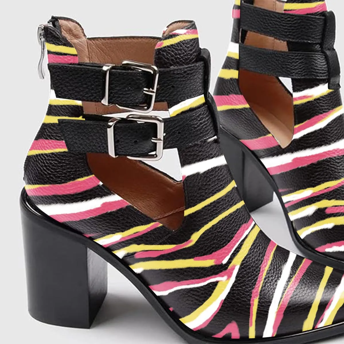 FOWT Cut Out Ankle Booties for Women Hollow out Open Side High Heels Bootie Metal Buckle Shorty Summer Boots Ladies Work Daily and Commuting Size 4-16 US